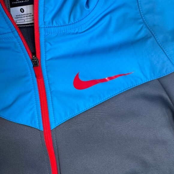 NIKE Therma-Fit Full Zipper Jacket Hoodie Size S Teal Orange #1416-6 - Picture 4 of 10